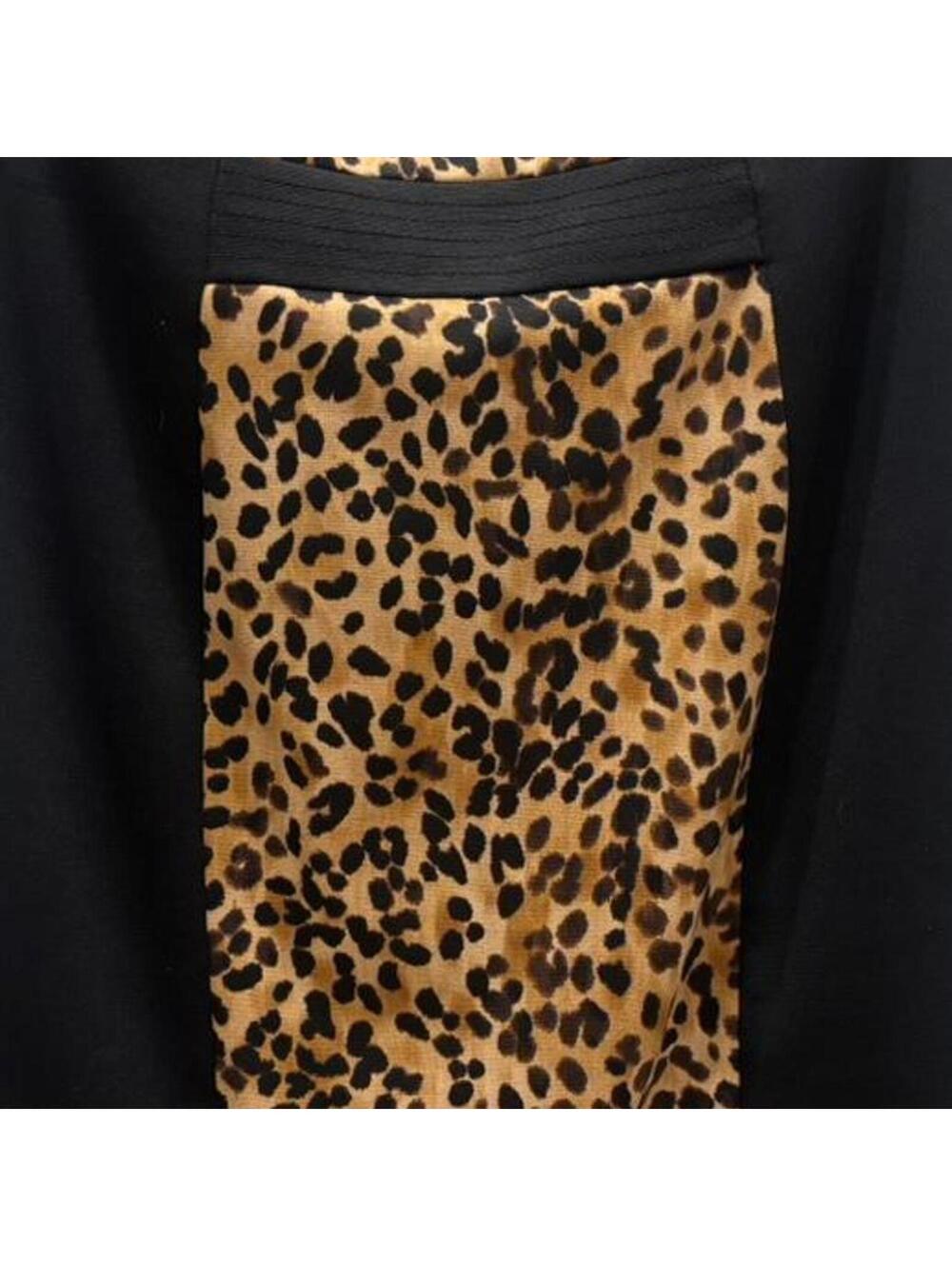 Adrienne Vittandini - Black Pencil Skirt with Leopard Print Panel - Picture 2 of 5